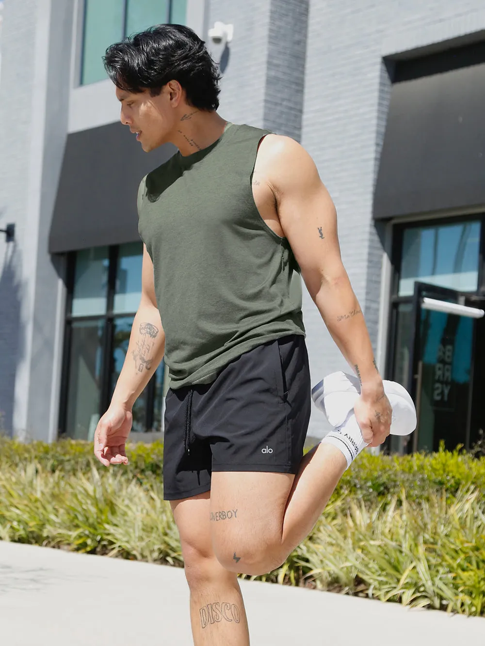 ALO CHARCOAL GREEN HEATHER CONQUER MUSCLE TANK