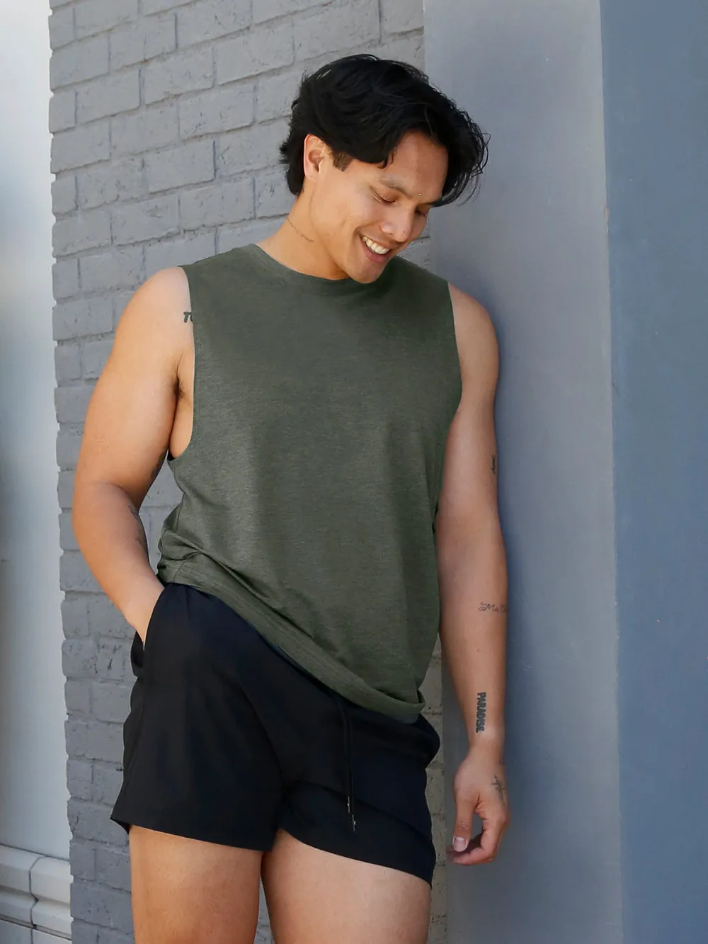 ALO CHARCOAL GREEN HEATHER CONQUER MUSCLE TANK