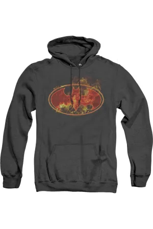 Batman Flames Logo Adult Heather Hoodie / Hooded Sweatshirt
