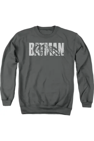 Batman Text On Gray Adult Crewneck Sweatshirt