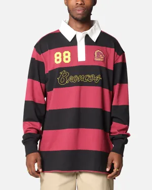 Bleacher Athletic Brisbane Broncos NRL Stripe Rugby Polo Shirt Official Team Colour
