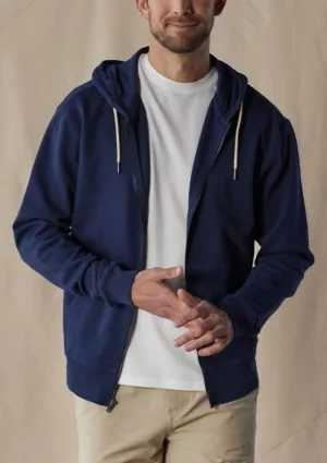 Cole Terry Zip Front Hoodie In Summer Navy