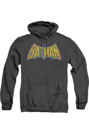 DC Comics Batman Neon Distress Logo Adult Heather Hoodie / Hooded Sweatshirt
