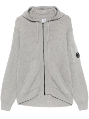 Light Grey Knitted Zip-Up Hoodie With Functional Pockets