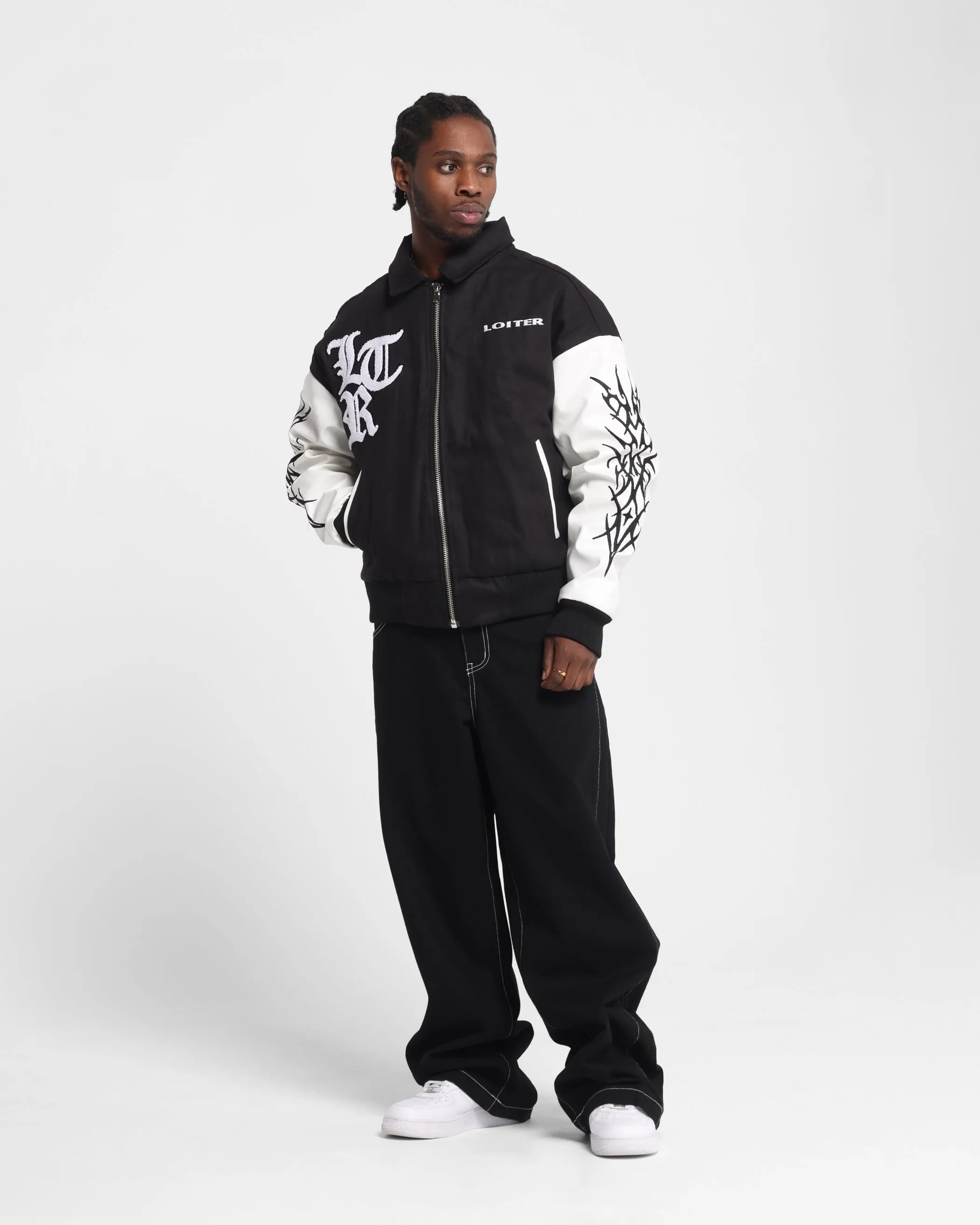 Loiter Cyber Varsity Jacket Black/White