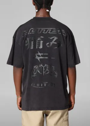 Loiter Pain T-Shirt Black Acidwash