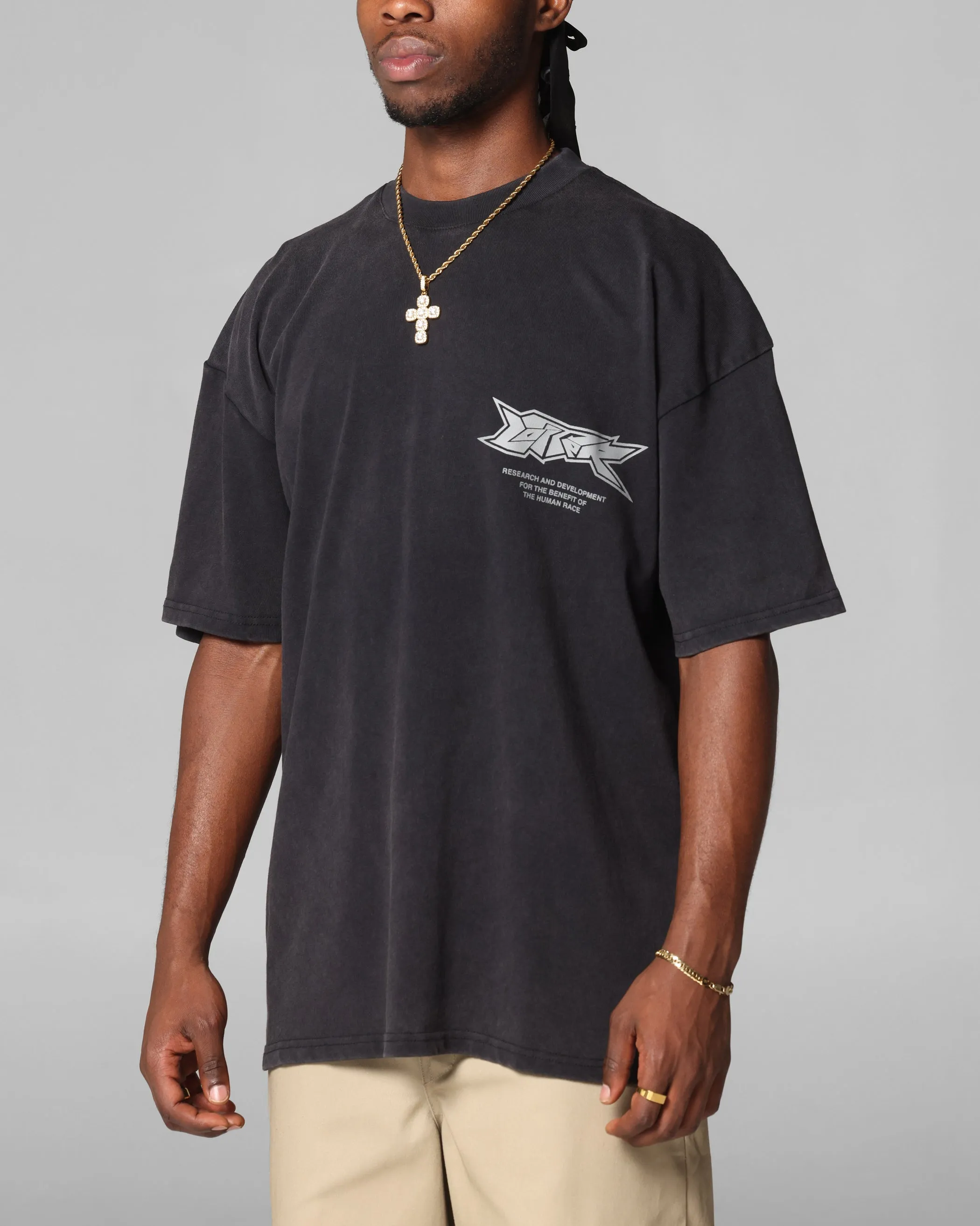 Loiter Runway T-Shirt Black Acidwash