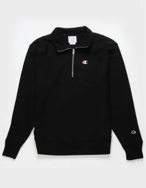 Reverse Weave Quarter Zip In Black