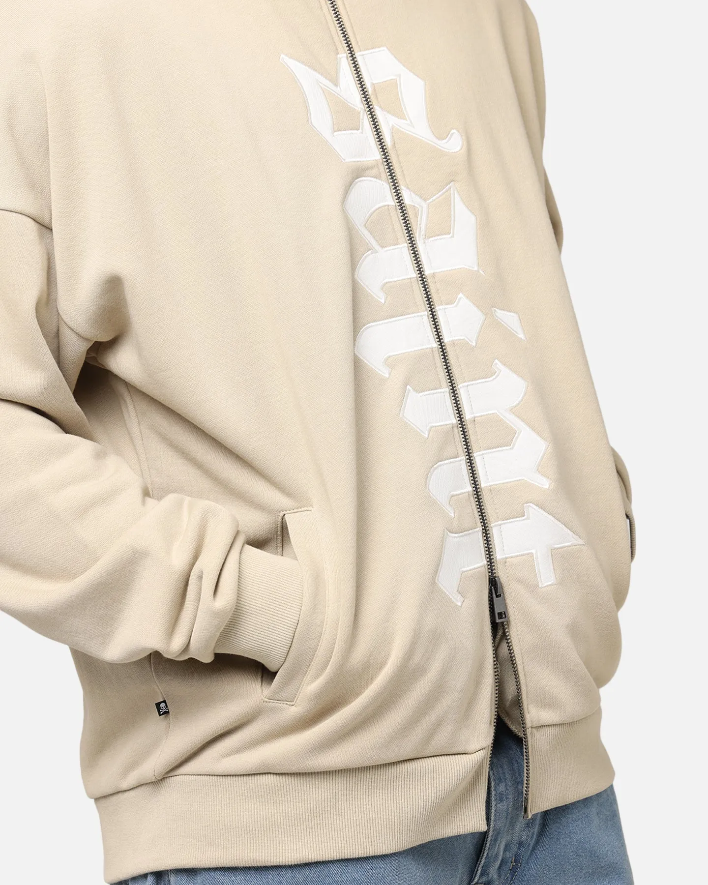 Saint Morta Gothic Distressed Zip Hoodie Stone