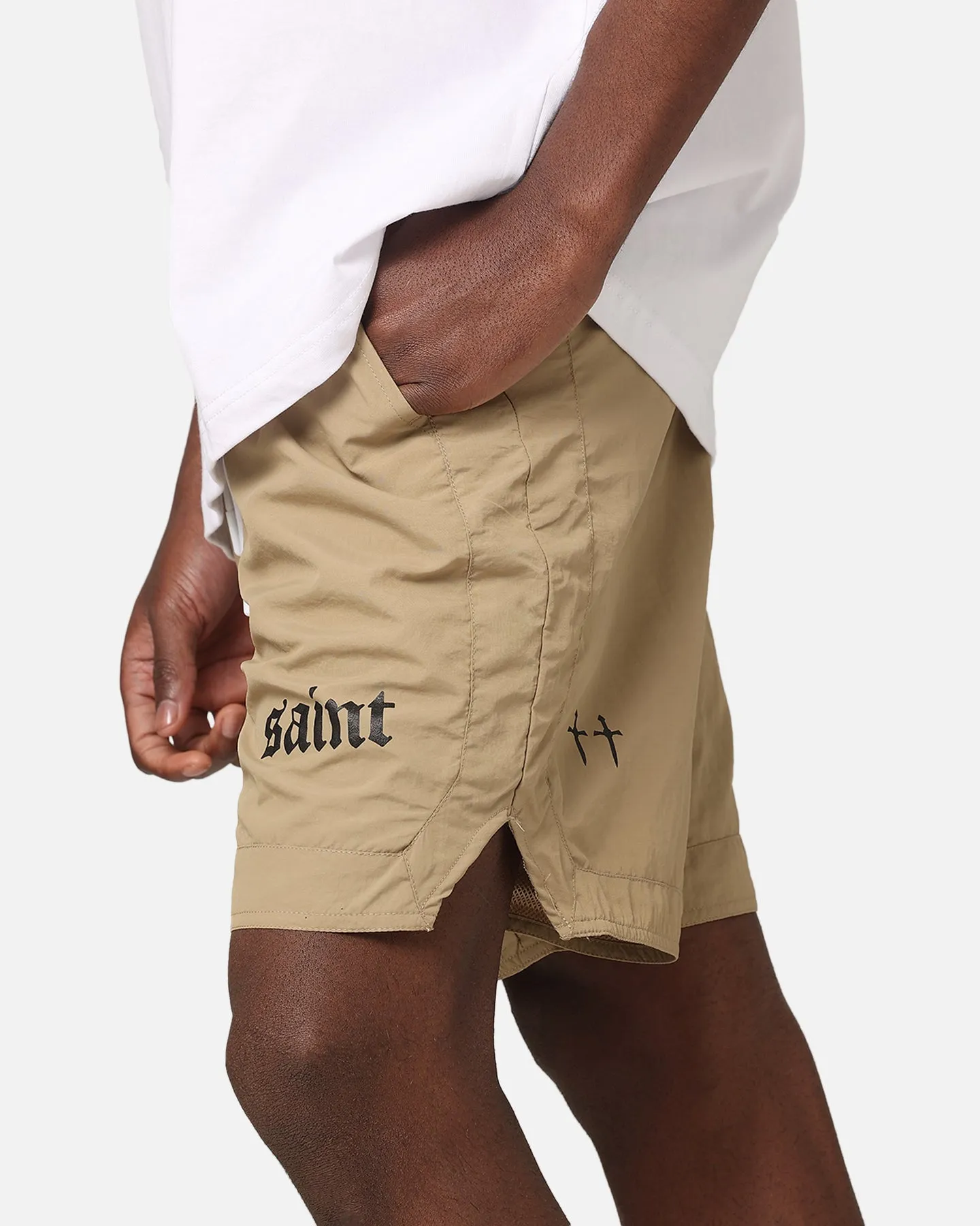 Saint Morta Gothic Nylon Shorts Tan