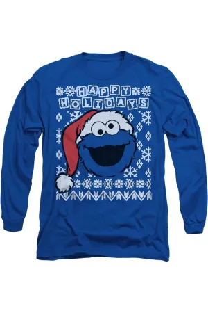 Sesame Street Cookie Monster Ugly Christmas Long Sleeve Adult Tee / T-Shirt