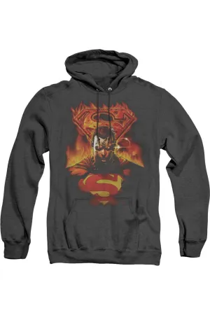 Superman Man On Fire Adult Heather Hoodie / Hooded Sweatshirt