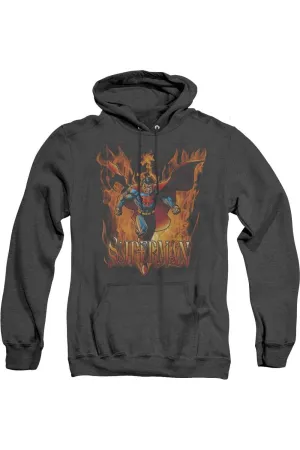 Superman Through The Fire Adult Heather Hoodie / Hooded Sweatshirt