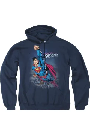 Superman Twilight Flight Adult Pull Over Hoodie / Hooded Sweatshirt