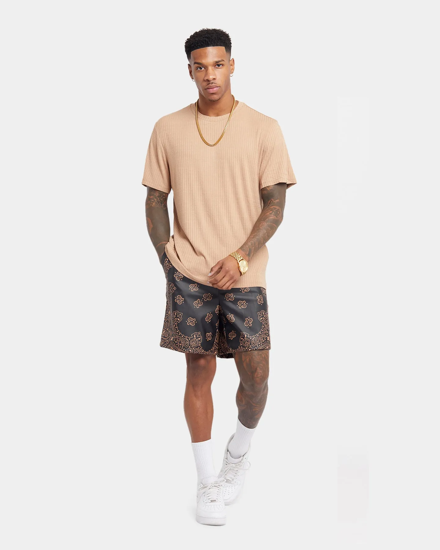 XXIII Paisley Printed Pleather Shorts Paisley Black