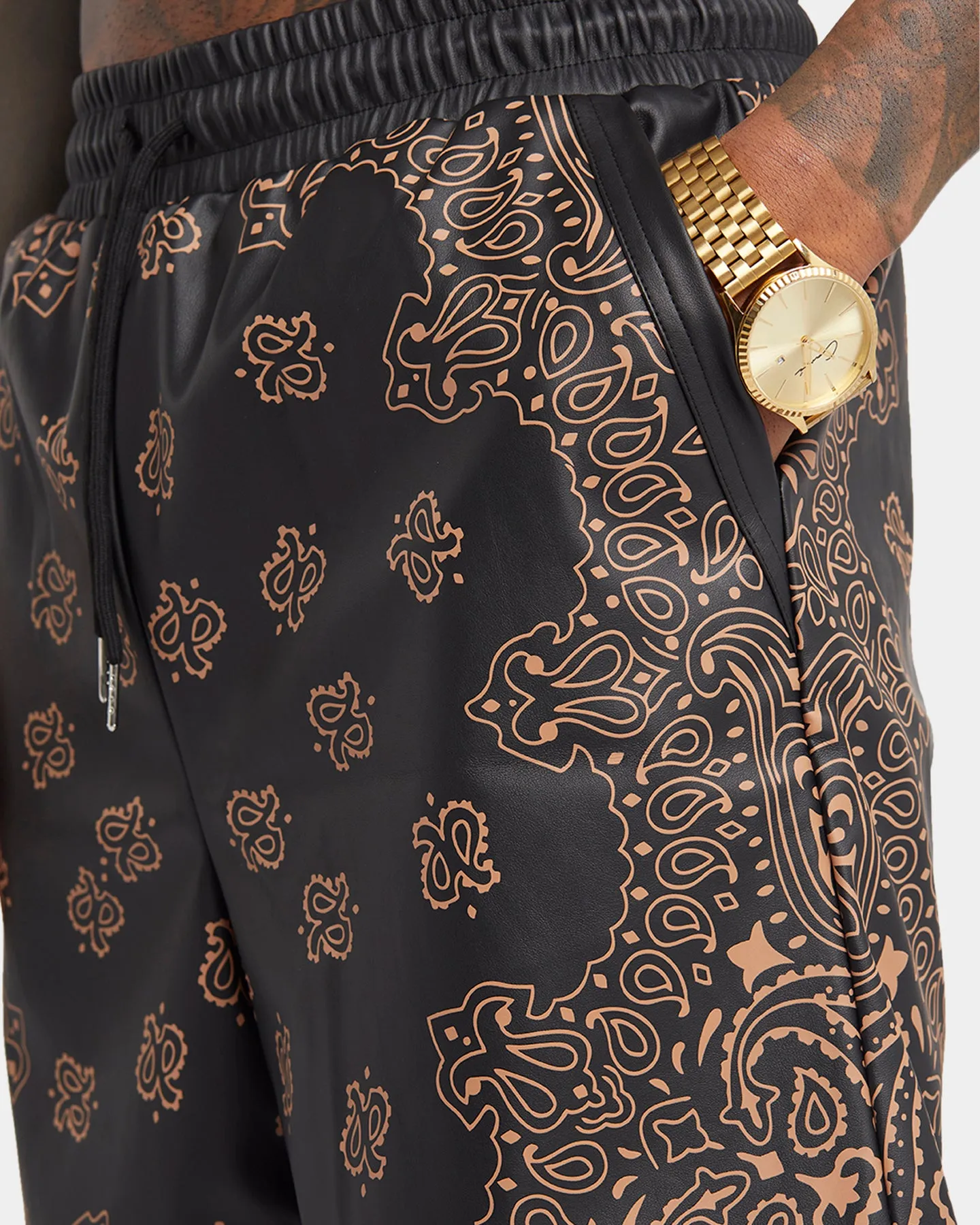 XXIII Paisley Printed Pleather Shorts Paisley Black