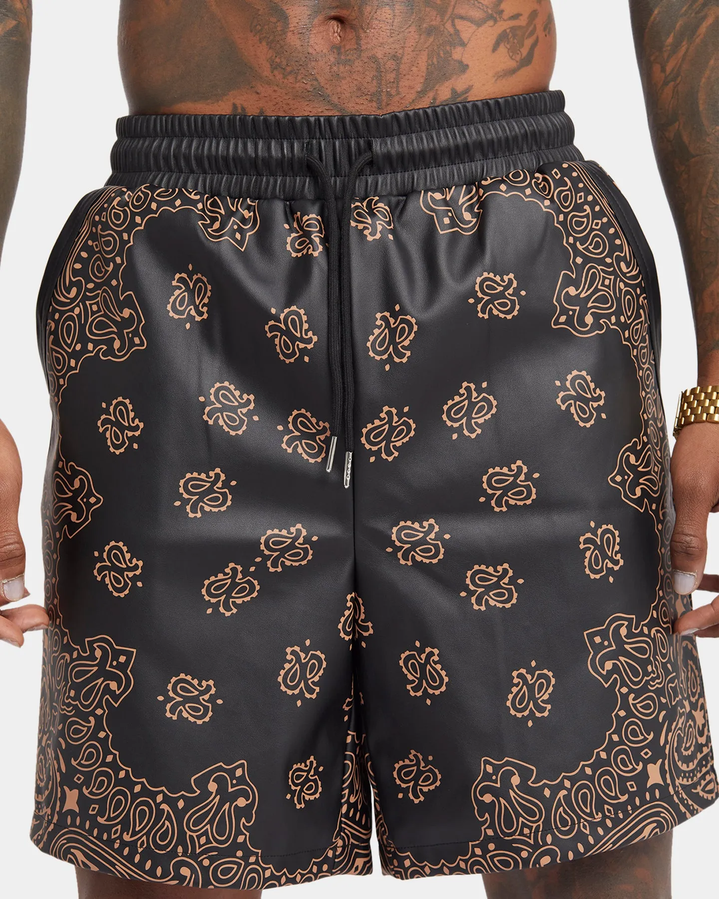 XXIII Paisley Printed Pleather Shorts Paisley Black