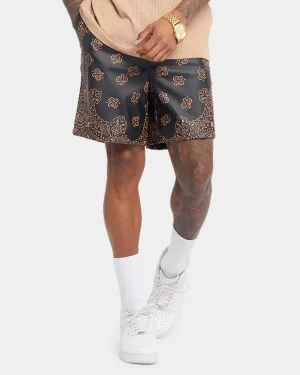 XXIII Paisley Printed Pleather Shorts Paisley Black