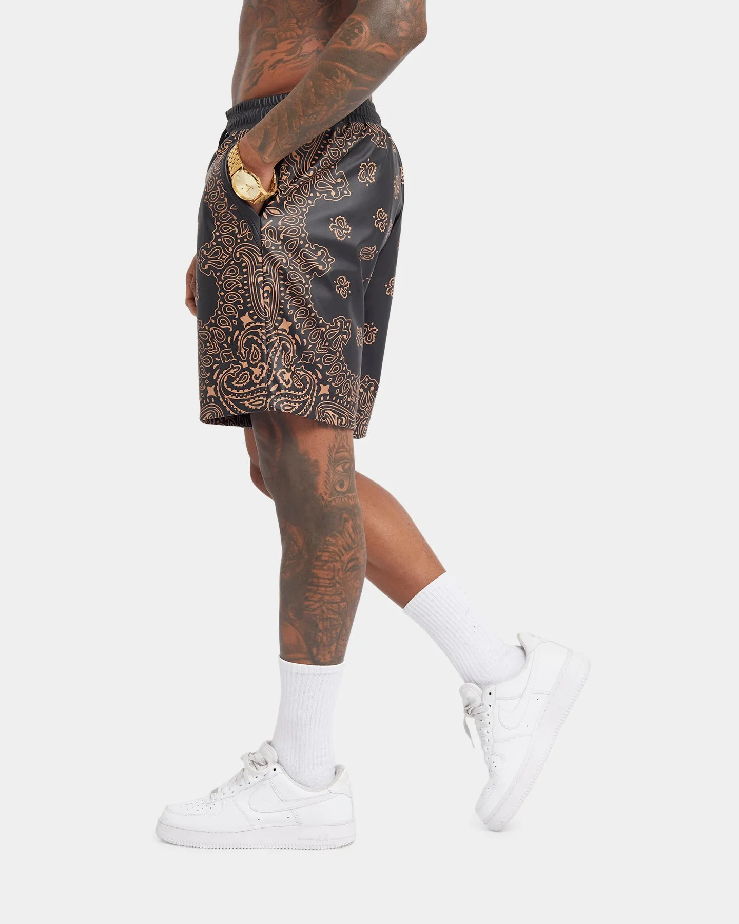 XXIII Paisley Printed Pleather Shorts Paisley Black