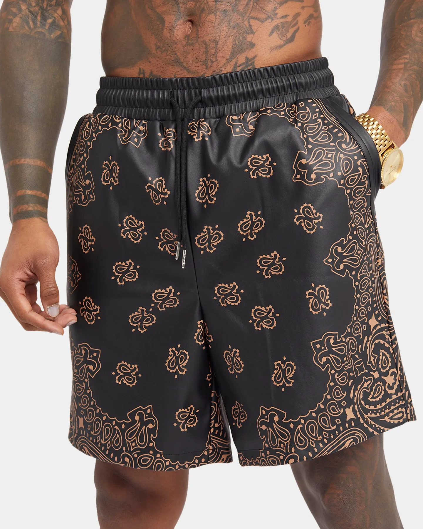 XXIII Paisley Printed Pleather Shorts Paisley Black