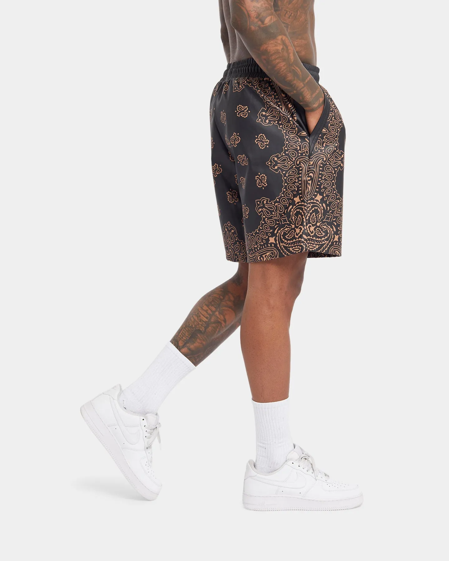 XXIII Paisley Printed Pleather Shorts Paisley Black