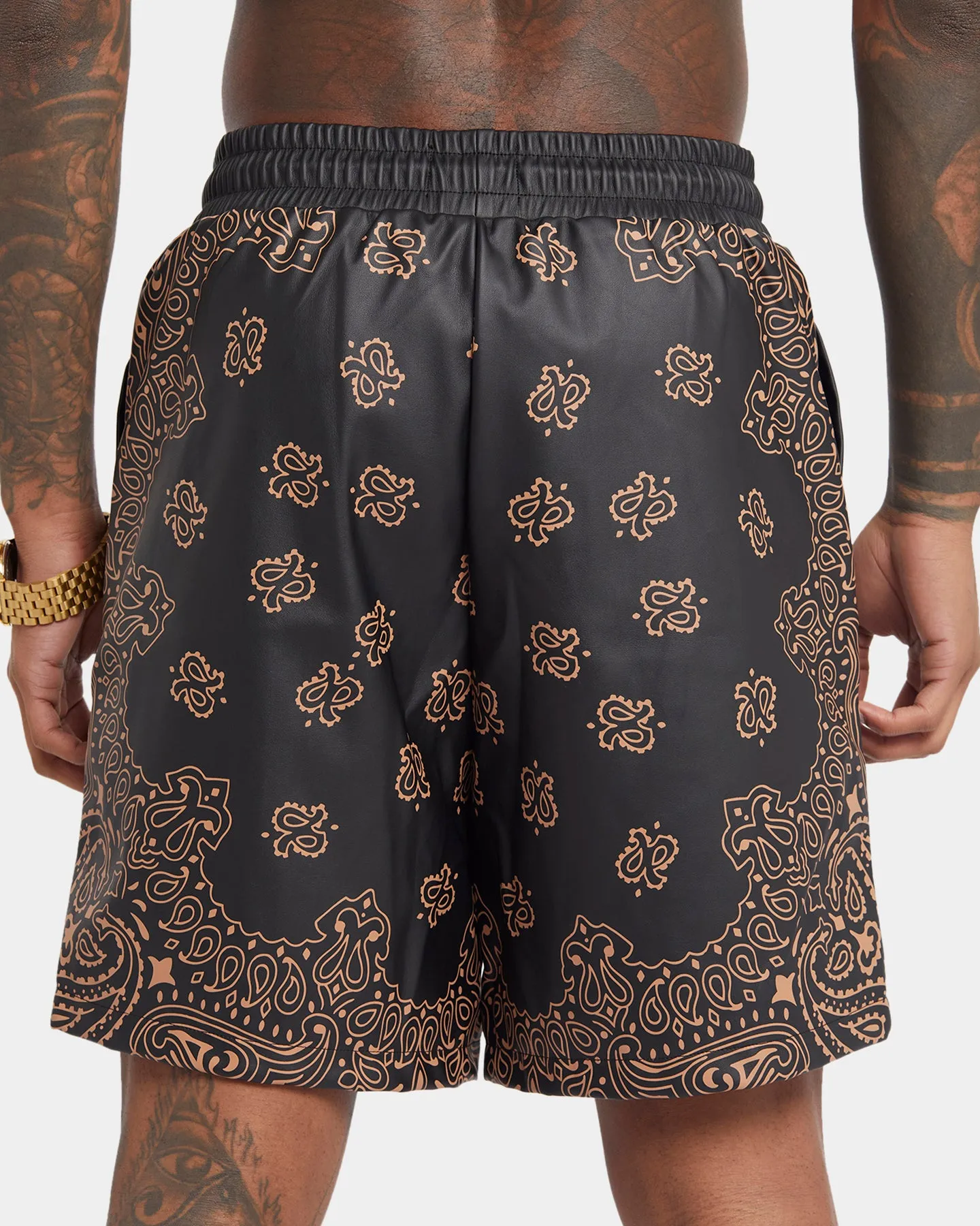 XXIII Paisley Printed Pleather Shorts Paisley Black