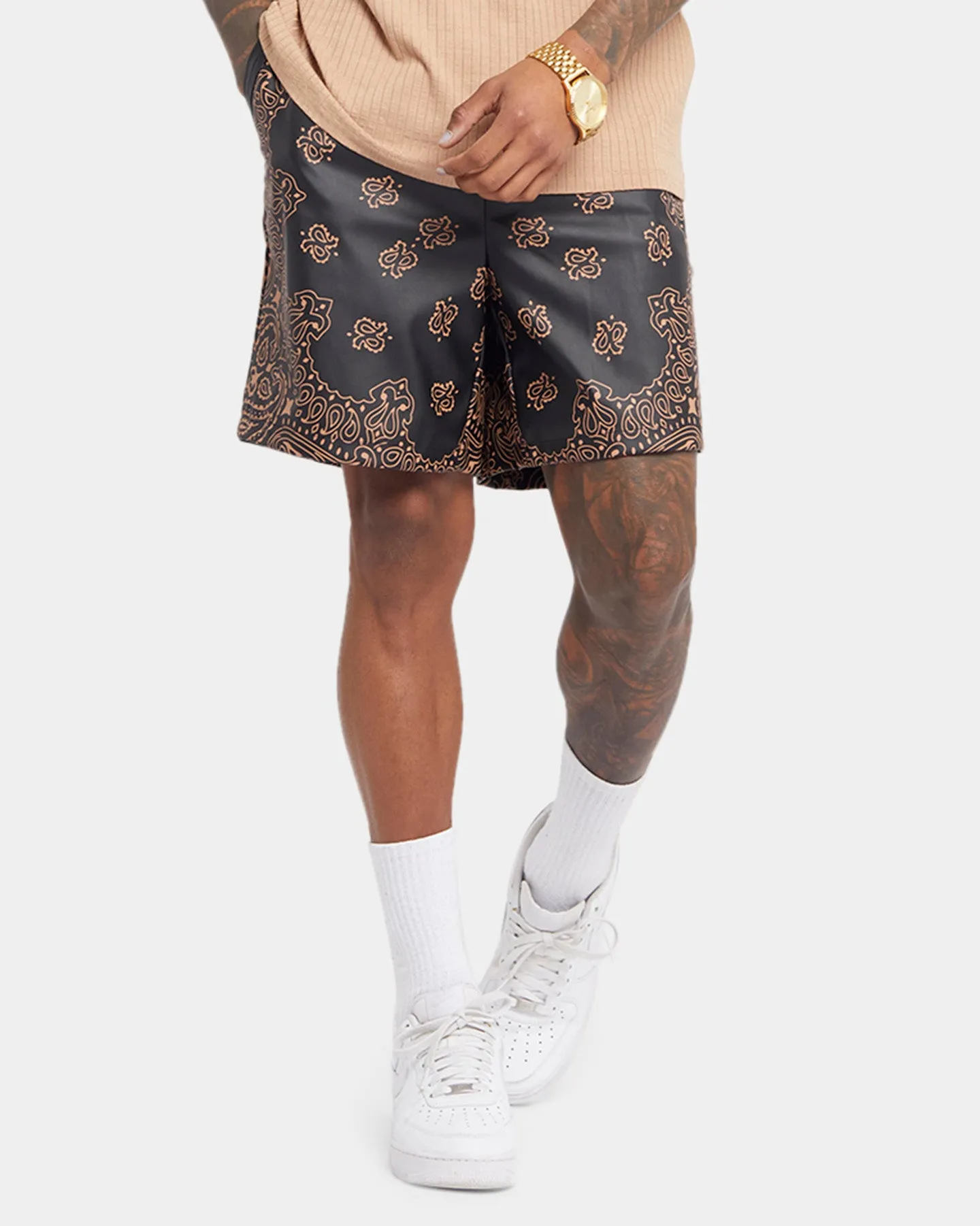XXIII Paisley Printed Pleather Shorts Paisley Black